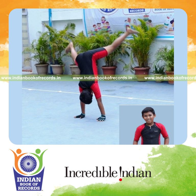 Young individual performing a rapid sequence of cartwheels during a timed activity recognized by Indian Book of Records