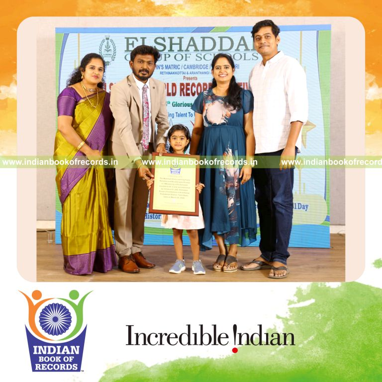 Young child reciting early learning facts rapidly in response to prompts recognized by Indian Book of Records