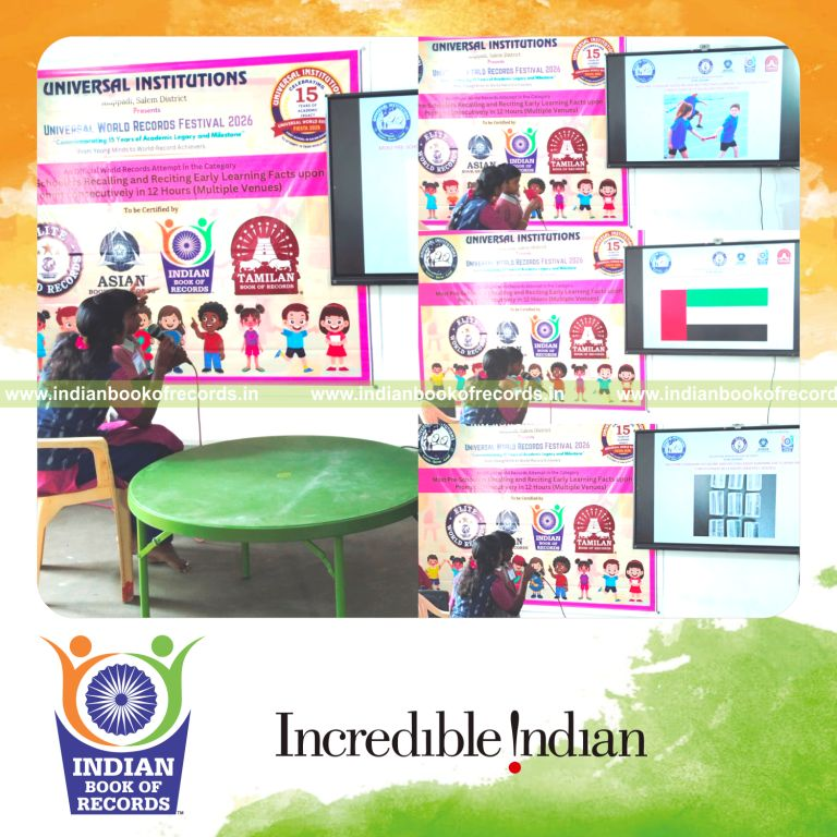 Preschoolers across multiple locations recalling and reciting early learning facts continuously recognized by Indian Book of Records
