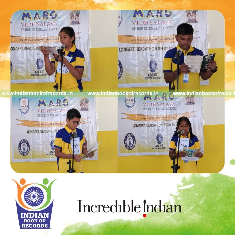 Team members reading in relay format over an extended duration for the Indian Book of Records