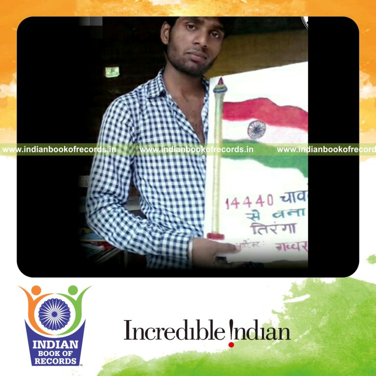 smallest indian flag created using rice grains for Indian Book of Records