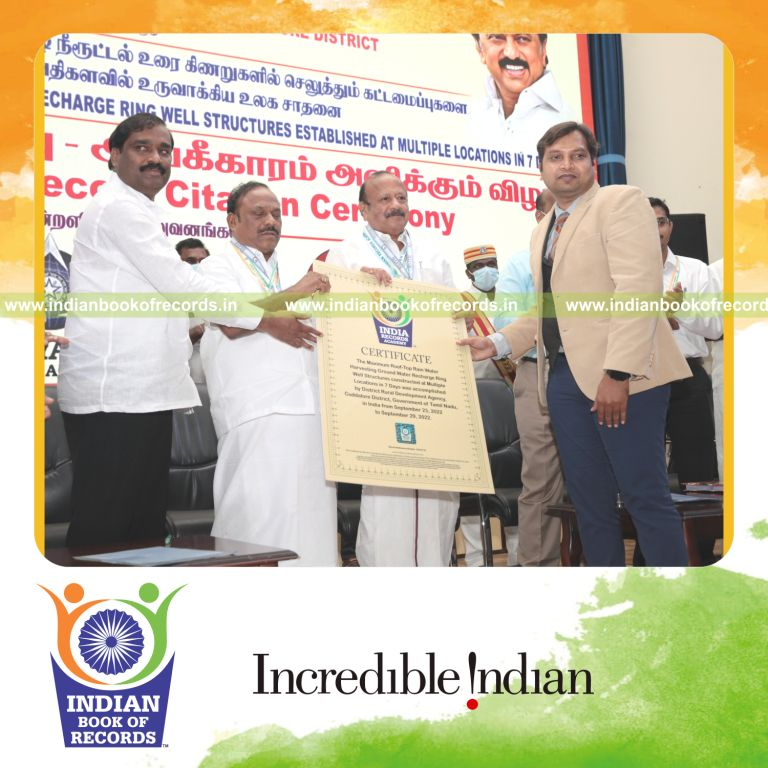 Multiple rainwater harvesting and recharge ring well structures built across locations for Indian Book of Records