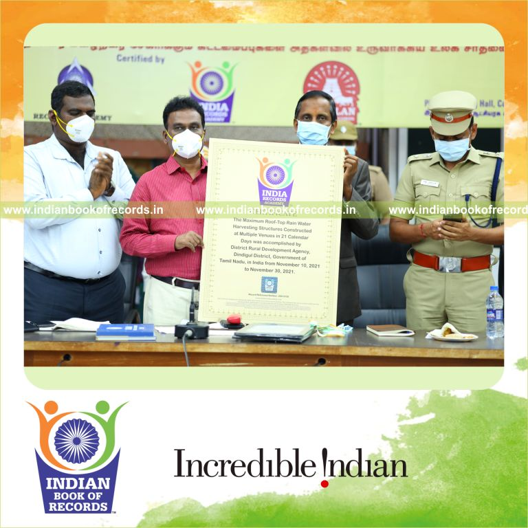 Numerous rooftop rainwater harvesting structures built across multiple locations within twenty-one days for the Indian Book of Records