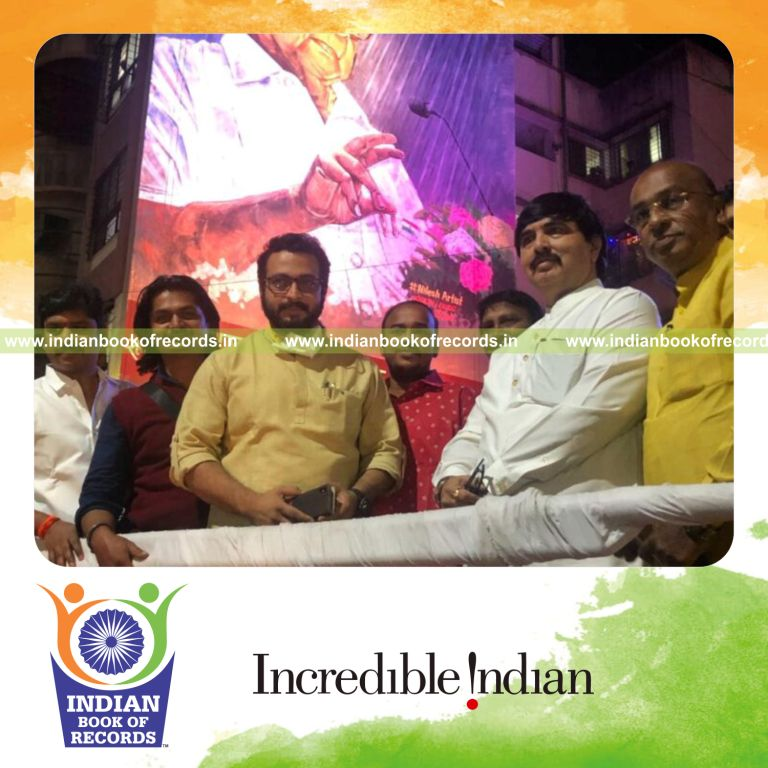 Massive wall mural depicting Sharad Pawar created on a large surface recognized by Indian Book of Records