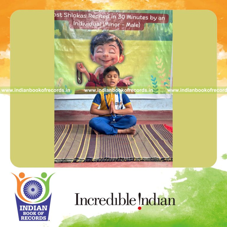 A young participant reciting numerous shlokas continuously within thirty minutes for the Indian Book of Records