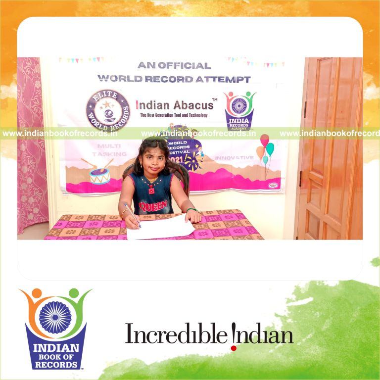A participant completing single-digit addition problems across four rows within twelve minutes for the Indian Book of Records
