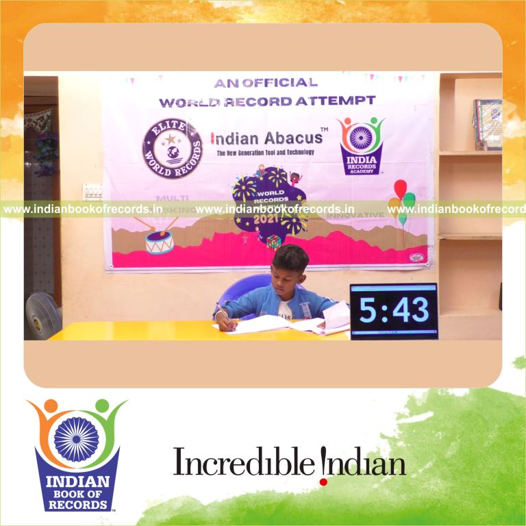 A participant solving single-digit addition problems across three rows in twelve minutes for the Indian Book of Records