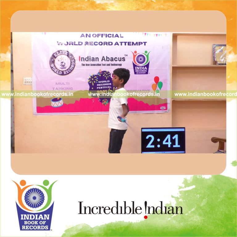 A participant solving addition problems while skipping simultaneously within four minutes for the Indian Book of Records