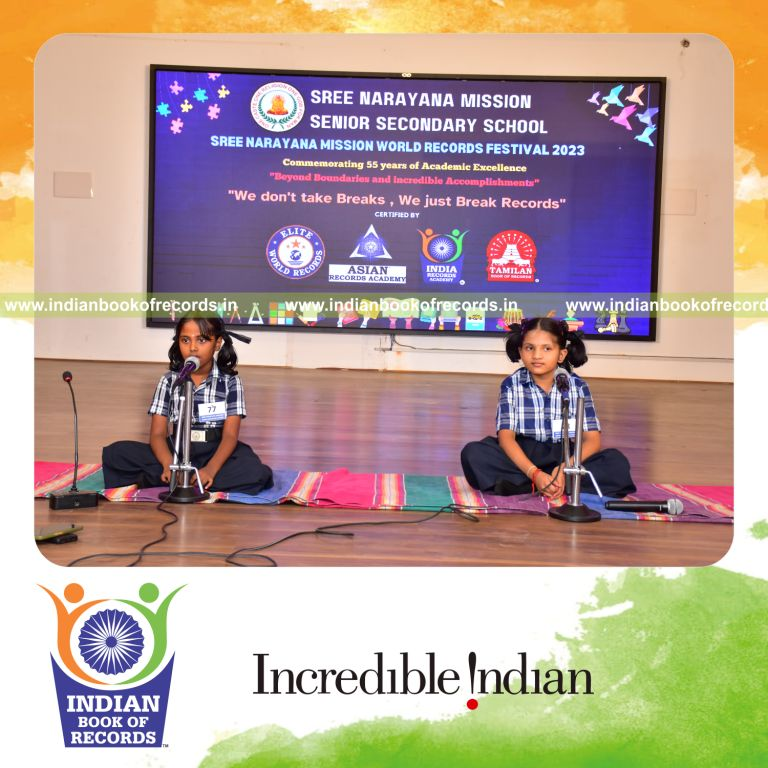 Group chanting slokas continuously in a marathon session recorded by the Indian Book of Records