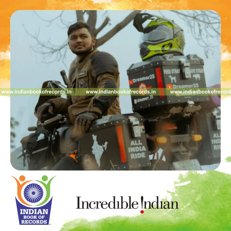 Solo rider covering extensive distance on a motorcycle without repeating routes recognized by Indian Book of Records