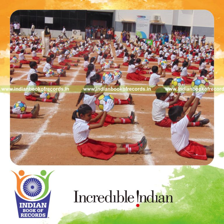 participants performing sports drill with ball simultaneously for Indian Book of Records