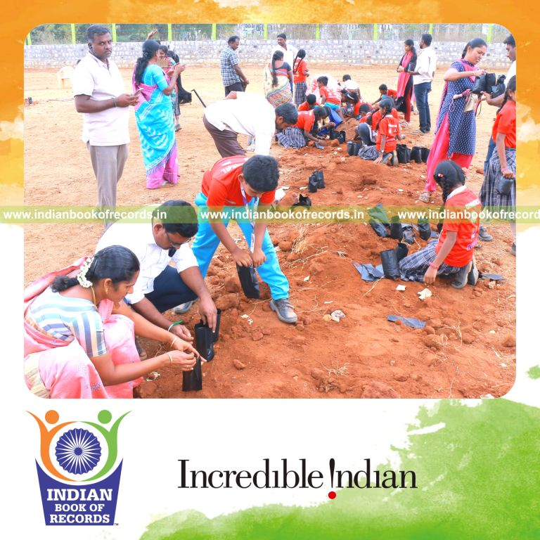 Team planting a high number of grow bags with seeds within three hours at a single location recognized by Indian Book of Records