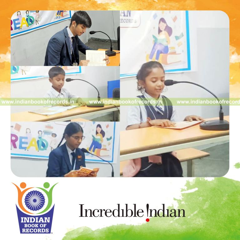 Team engaged in continuous reading during a long readathon relay event recognized by Indian Book of Records