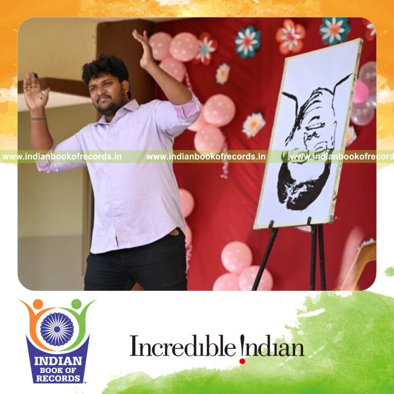 Artist creating multiple upside-down paintings rapidly during a live session recognized by Indian Book of Records