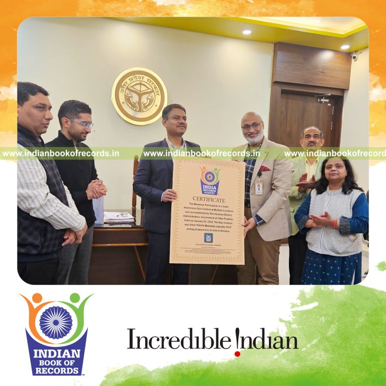 Participants engaging in a voter awareness quiz contest conducted across multiple locations for the Indian Book of Records