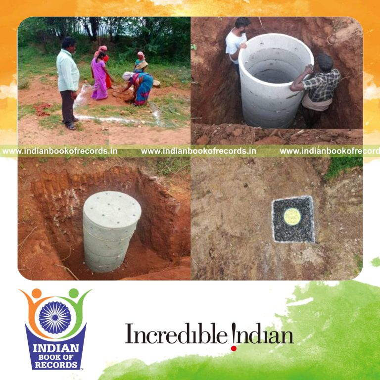 Numerous ring wells constructed for water recharge within a short period for the Indian Book of Records