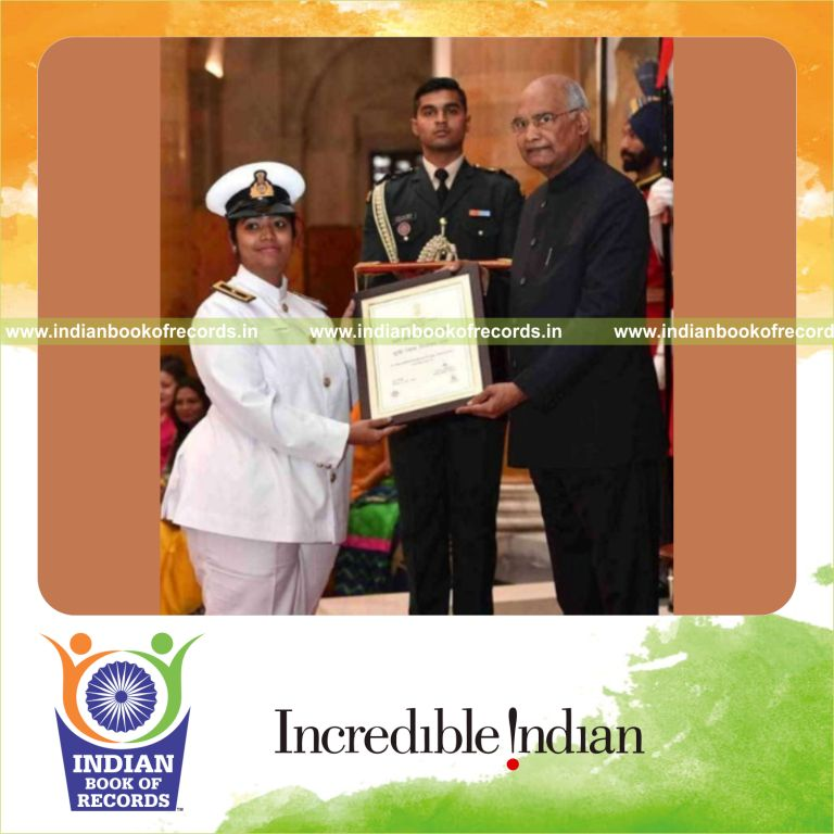 A woman navigating and piloting a vessel on river waters recognized by the Indian Book of Records