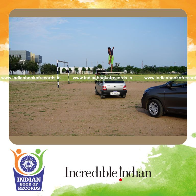 an individual performing multiple yogasanas on a moving car within ten minutes for a record in Indian Book of Records