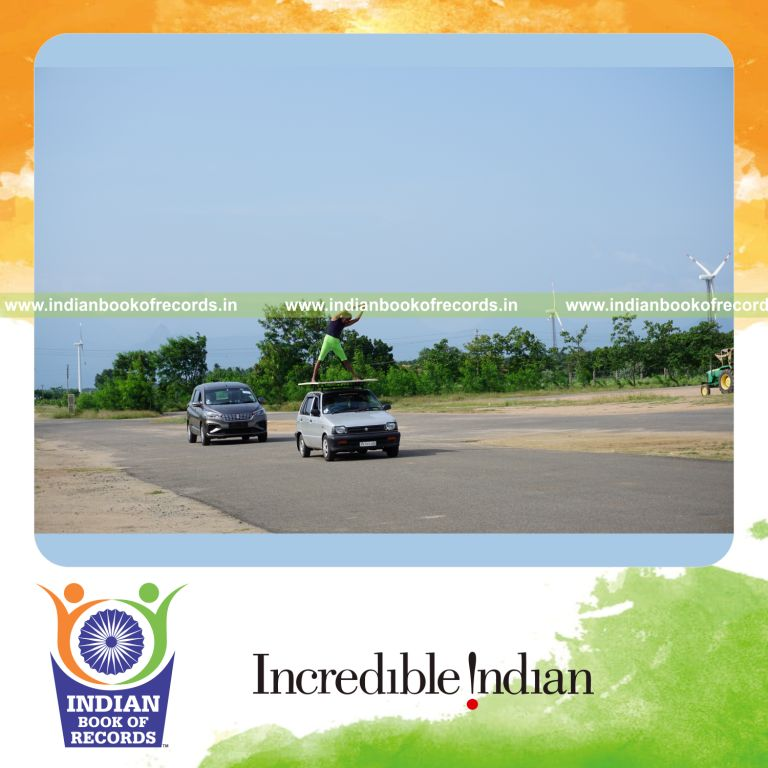 an individual performing multiple yogasanas on a moving car within twenty minutes for a record in Indian Book of Records