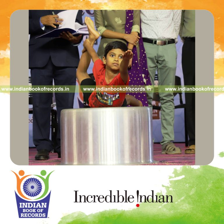 A challenging yoga performance done on an inverted vessel within a short duration recognized by Indian Book of Records