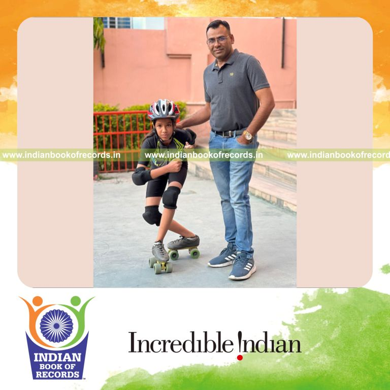 Young girl performing multiple advanced skating steps on quad skates recognized by Indian Book of Records
