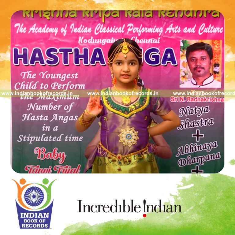 Toddler performing and reciting Bharatanatyam hasta angas in a cultural display recognized by Indian Book of Records