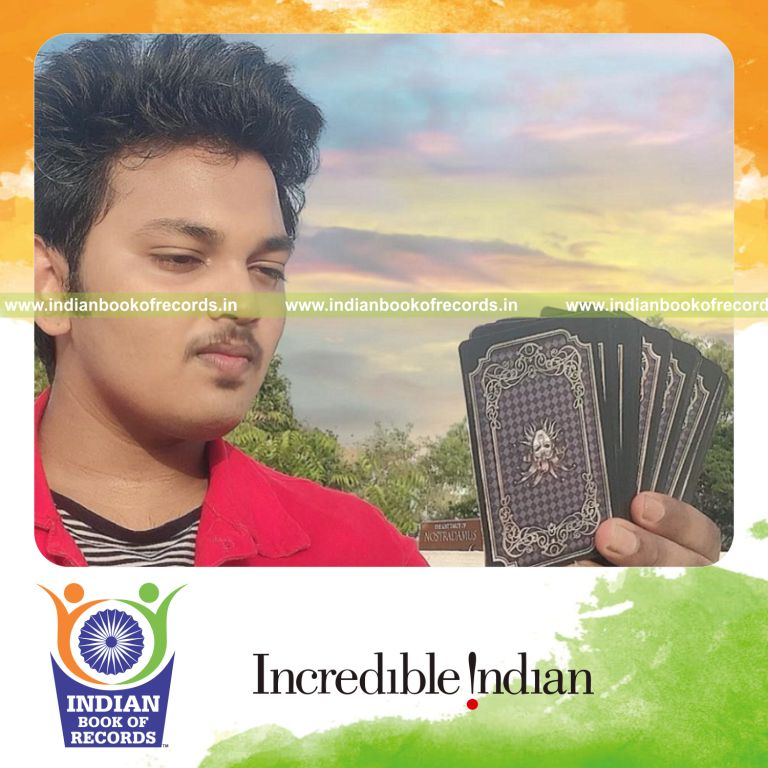 a young individual recognized for reading tarot cards at an early age for a record in Indian Book of Records