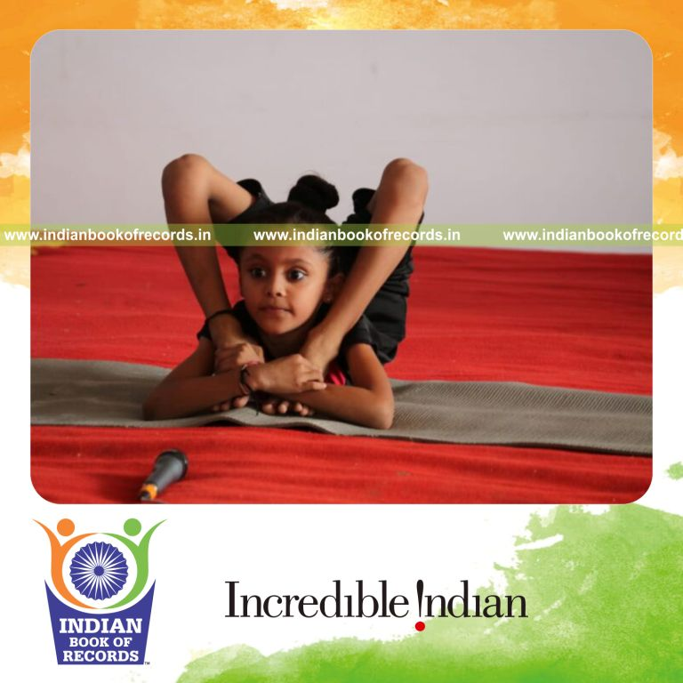 Young girl demonstrating multiple types of yoga poses in a performance recognized by Indian Book of Records